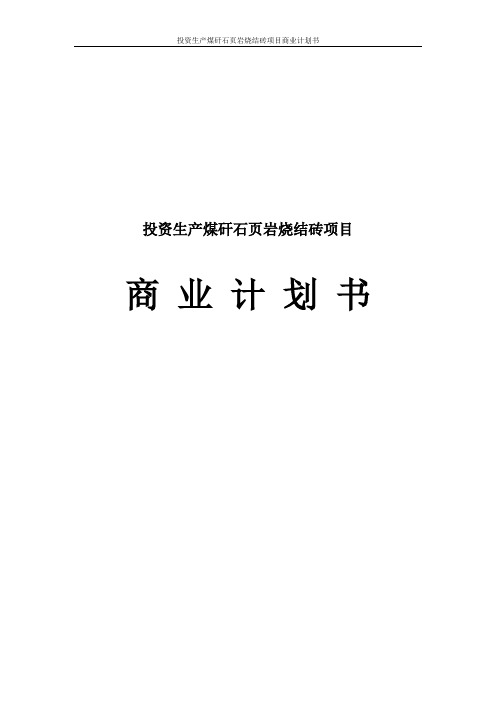 投资生产煤矸石页岩烧结砖项目商业计划书