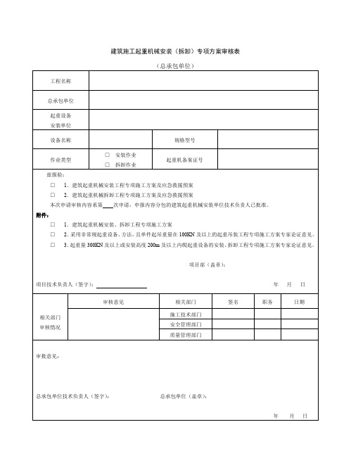 建筑施工起重机械安装(拆卸)专项方案审核表 (2)