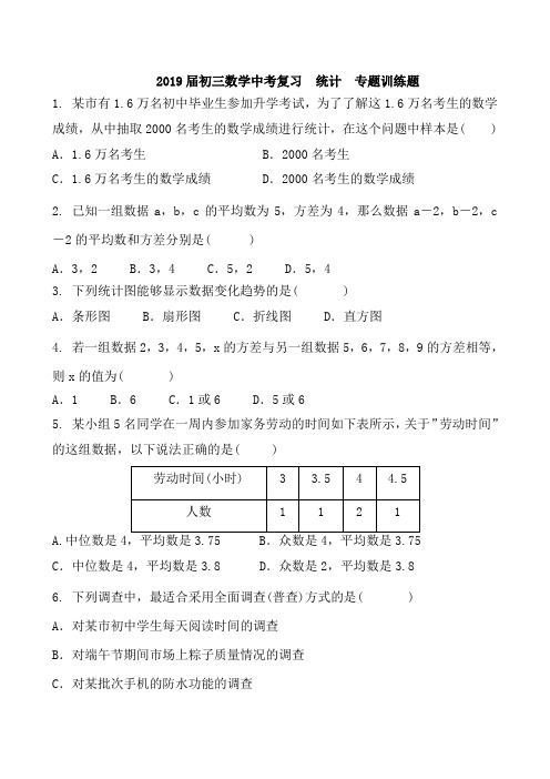 2019届初三数学中考复习《统计》专题训练题含答案