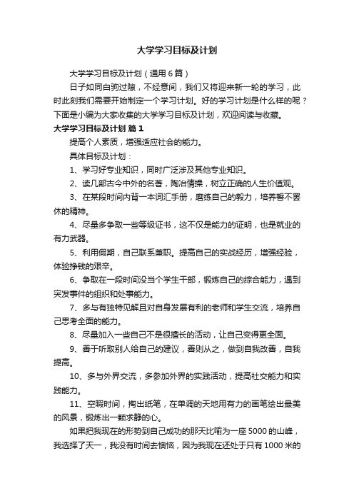 大学学习目标及计划（通用6篇）