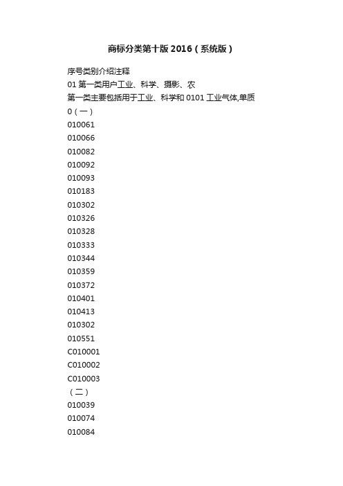 商标分类第十版2016（系统版）