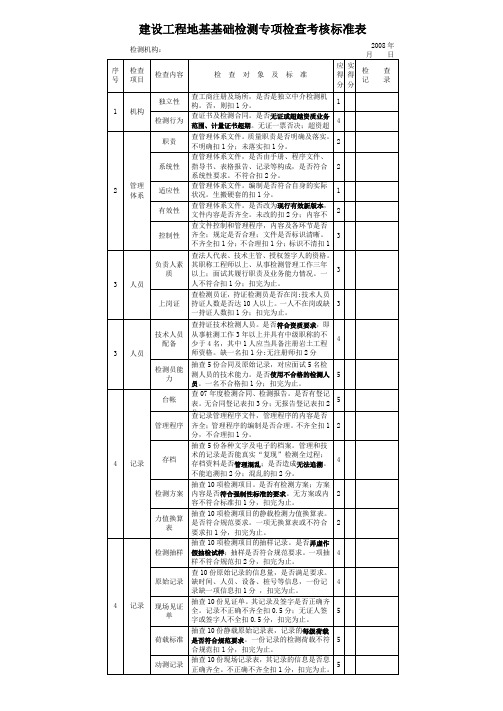 地基基础检测专项检查考核标准表