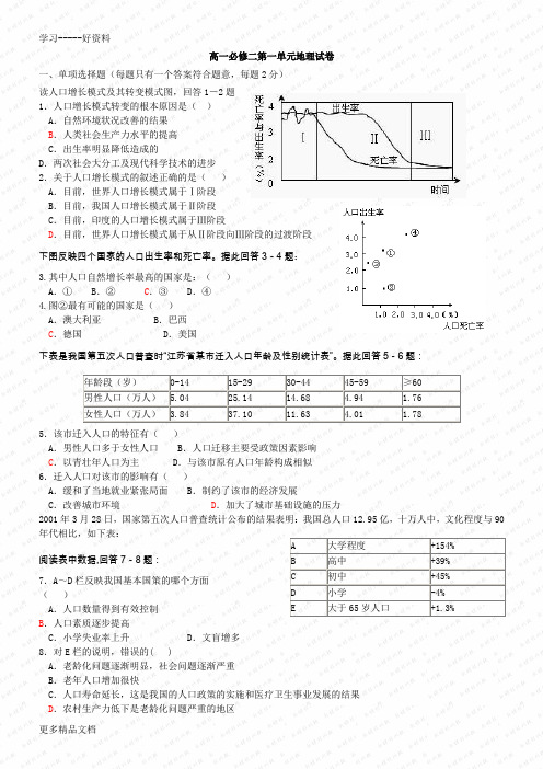 高一地理必修二第一单元《人口与地理环境》试卷及答案(鲁教版)汇编