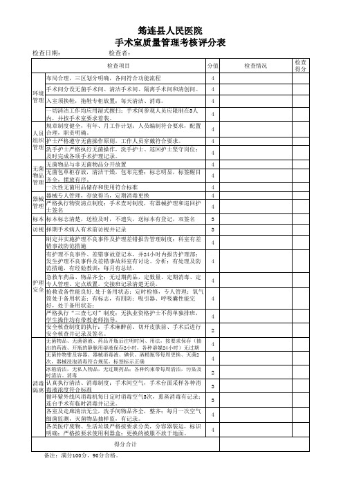 手术室质量管理评价表