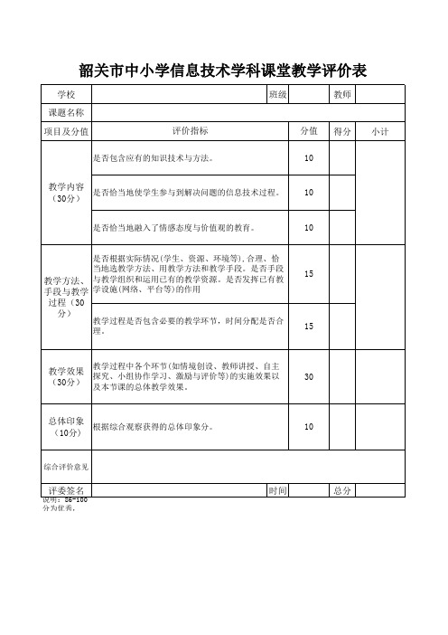 信息技术课堂评价表