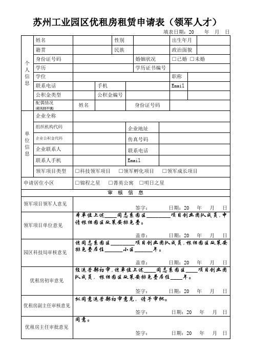 苏州工业园区优租房租赁申请表(领军项目) (1)