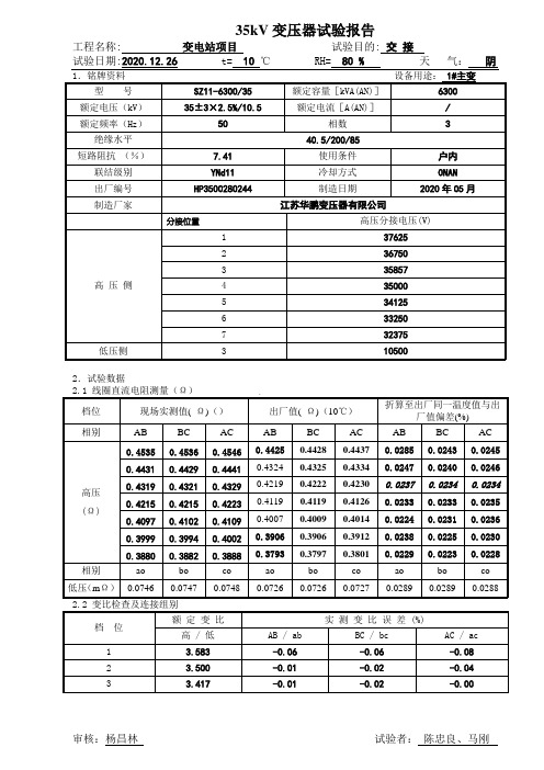 35kV变压器试验报告