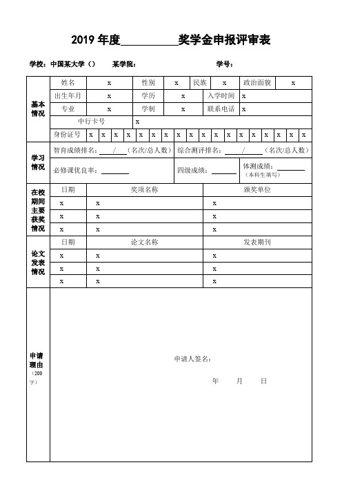 奖学金申报评审表(2)2019年度【表格模板】