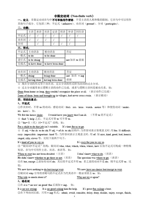 非限定动词基本知识点