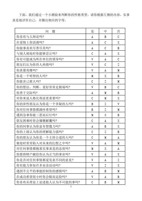 大学生职业生涯规划-性格类型测试