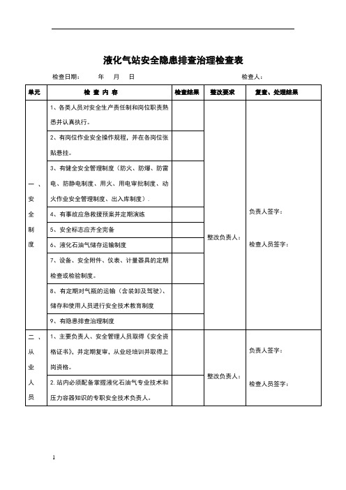 液化气站安全隐患排查治理检查表