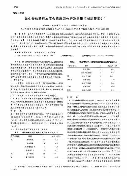 微生物检验标本不合格原因分析及质量控制对策探讨