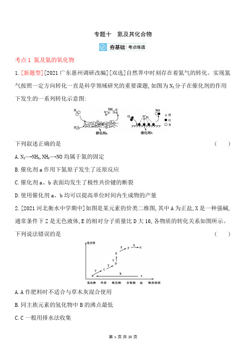 2021高考化学二轮专题复习训练 专题十氮及其化合物(含答案解析)