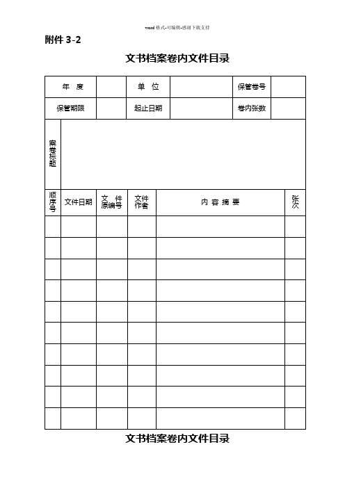 档案目录(卷内文件目录)格式表样