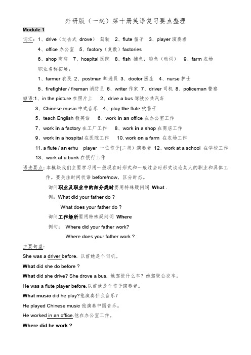 (一年级起点)新版外研社小学英语五年级下册M1-M10知识点汇总