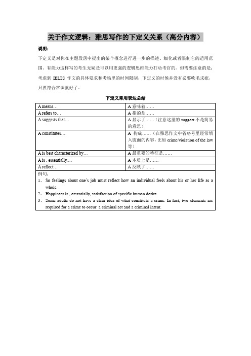 关于作文逻辑-雅思写作的下定义关系(高分内容)