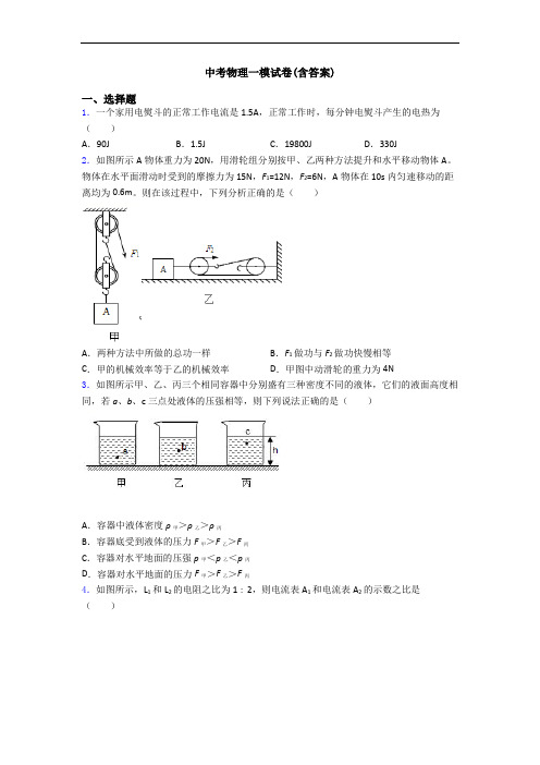 中考物理一模试卷(含答案)