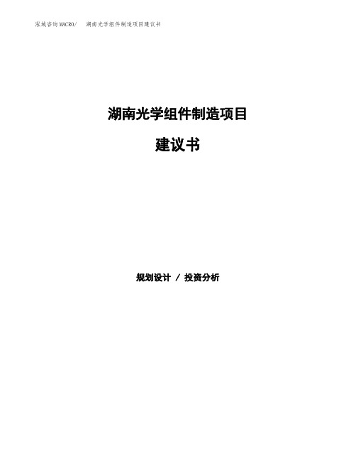 湖南光学组件制造项目建议书