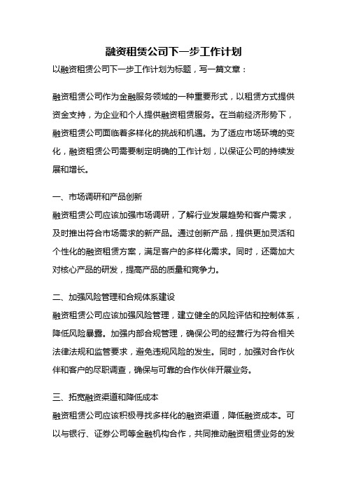 融资租赁公司下一步工作计划