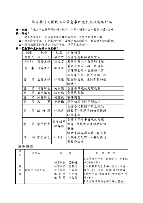 屏东县佳义国民小学紧急事件危机处理实施计画