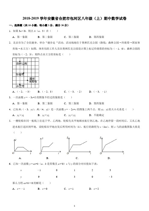 2018-2019学年安徽省合肥市包河区八年级(上)期中数学试卷(含解析)