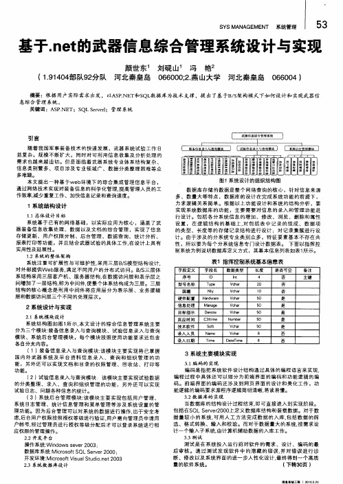 基于.net的武器信息综合管理系统设计与实现