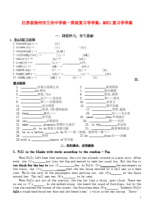 江苏省徐州市王杰中学高中英语 M3U1复习导学案 新人教版必修3