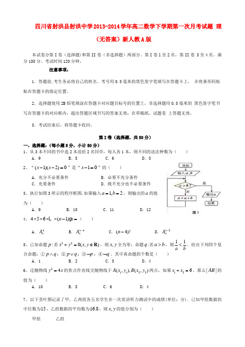 四川省射洪县射洪中学高二数学下学期第一次月考试题 理(无答案)新人教A版