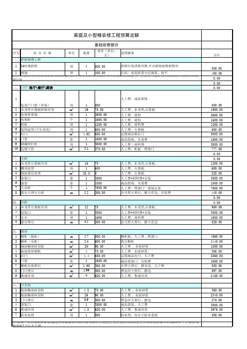 家庭及小型精装修工程预算定额