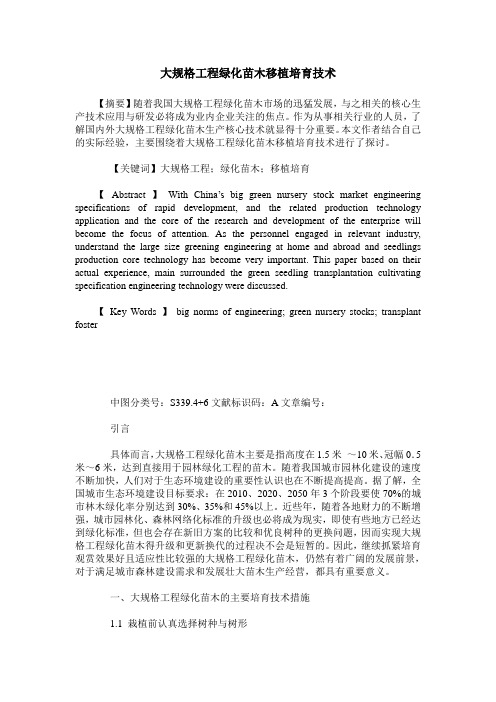大规格工程绿化苗木移植培育技术
