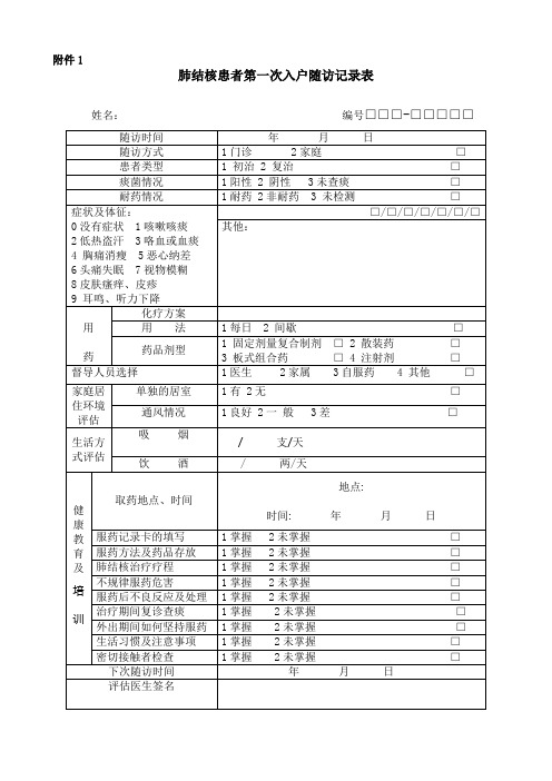 肺结核患者入户随访登记表