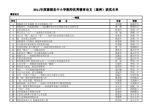 2011年度泰顺县中小学教师优秀德育论文(案例)获奖名单