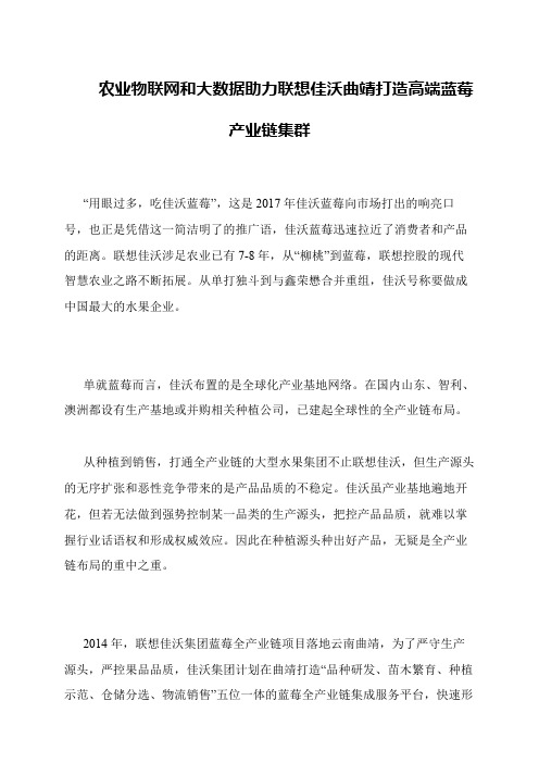 农业物联网和大数据助力联想佳沃曲靖打造高端蓝莓产业链集群