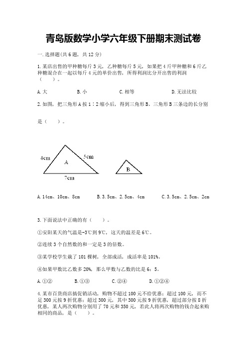 青岛版数学小学六年级下册期末测试卷(含答案)