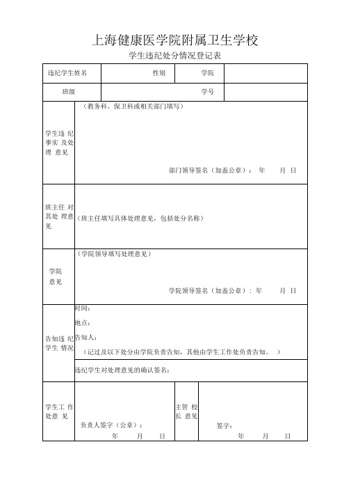 学生违纪处分情况登记表(中职)