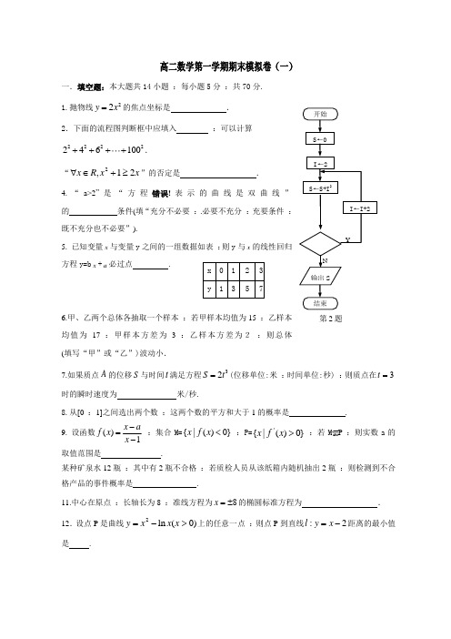 高二数学第一学期期末模拟卷