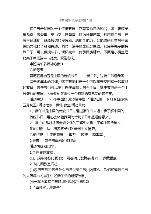 中班端午节活动方案3篇_策划方案_