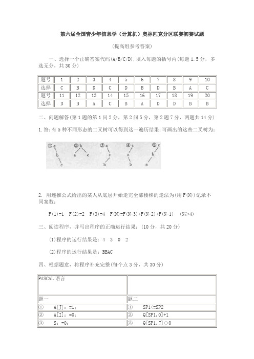 历届全国青少年信息学奥赛初赛试题答案(6-16届)