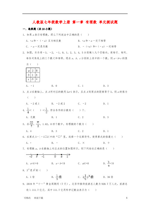 人教版七年级数学上册 第一章 有理数 单元测试题 (有答案)