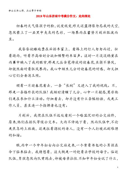 山东省济南市年中考语文满分作文走向深处