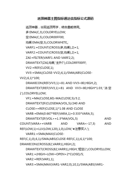 逃顶神器主图指标通达信指标公式源码