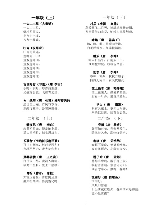 苏教版语文1-6年级书本上的古诗