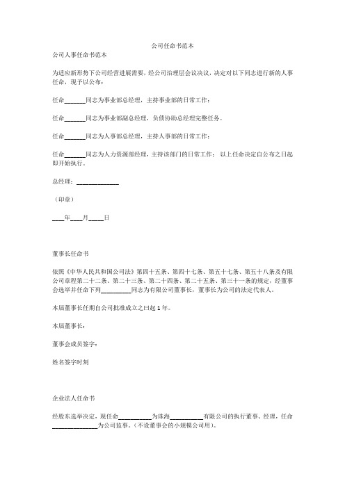 公司任命书范本