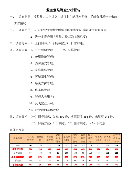 业主意见调查分析报告