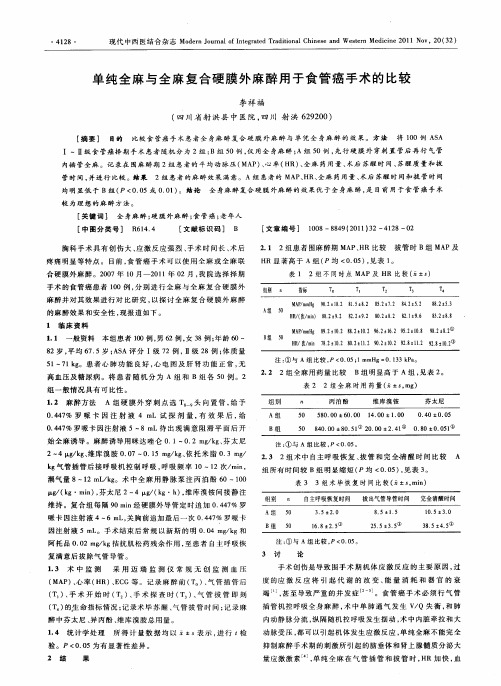 单纯全麻与全麻复合硬膜外麻醉用于食管癌手术的比较