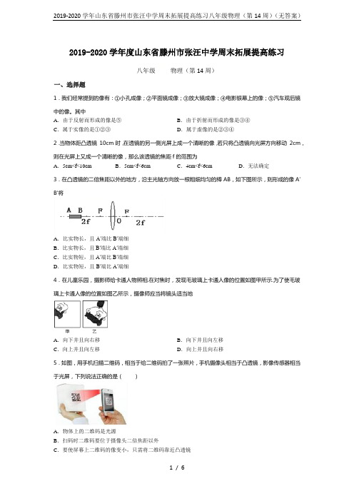 2019-2020学年山东省滕州市张汪中学周末拓展提高练习八年级物理(第14周)(无答案)