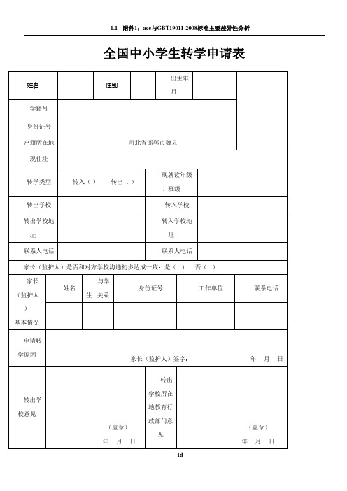 全国中小学生转学申请表(样表)11233