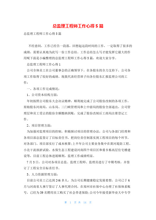 总监理工程师工作心得5篇