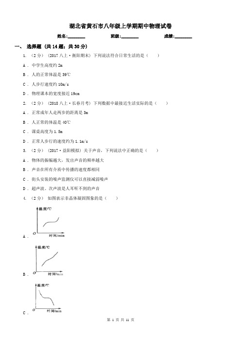 湖北省黄石市八年级上学期期中物理试卷