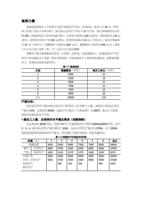 运营管理生产计划例题详细解析